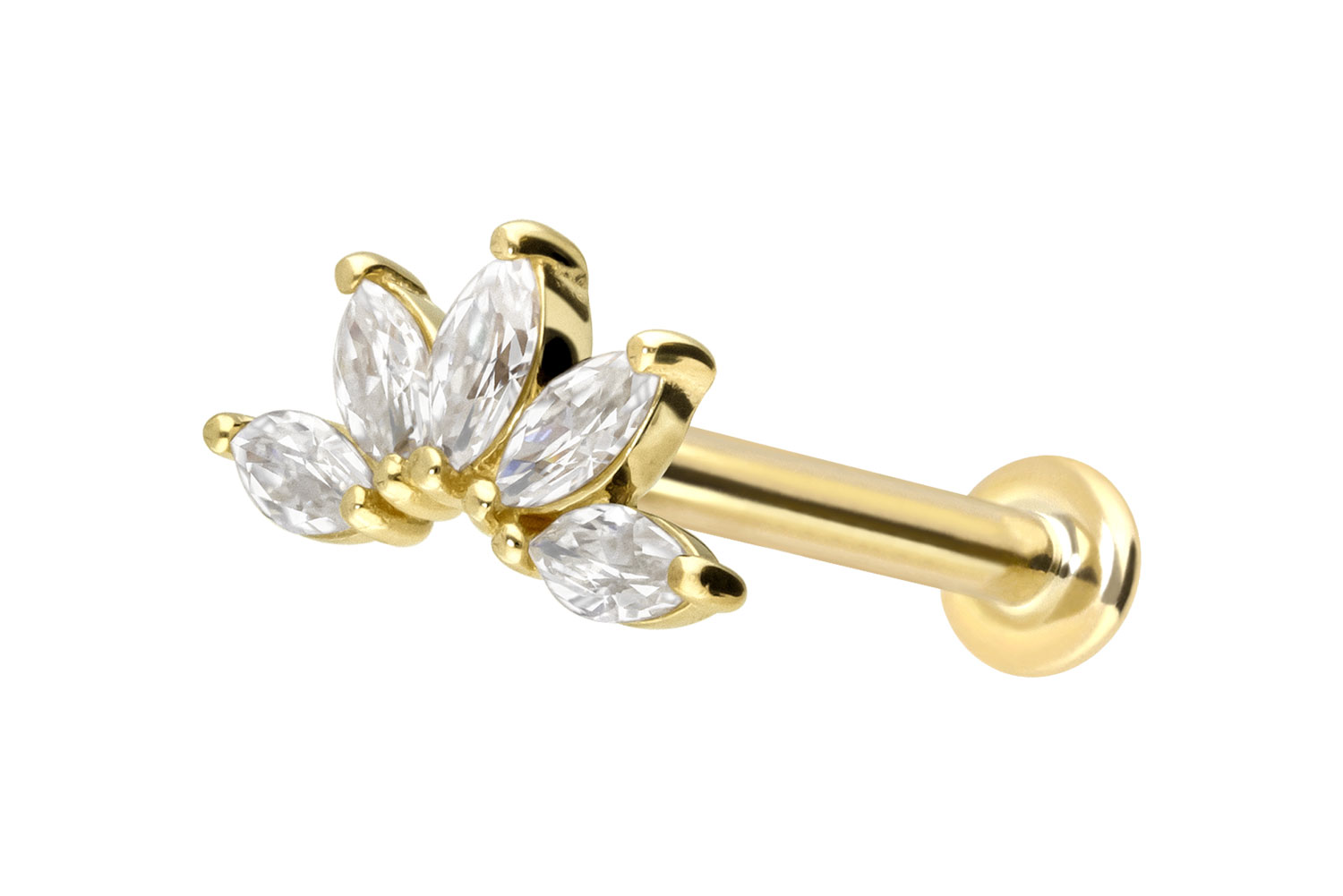 14 Karat Gold Labret Piercing mit Push Fit MOISSANIT-LOTUSBLÜTE